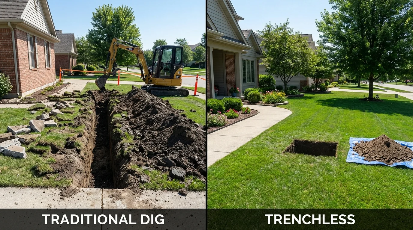 Trenchless sewer repair with minimal yard damage versus traditional excavation in Hondo, TX